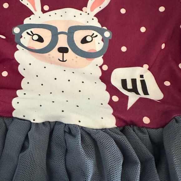 NWT Girls Maroon Llama Romper with Gray Lined Tulle Tutu & Polka Dots - Picture 2 of 8